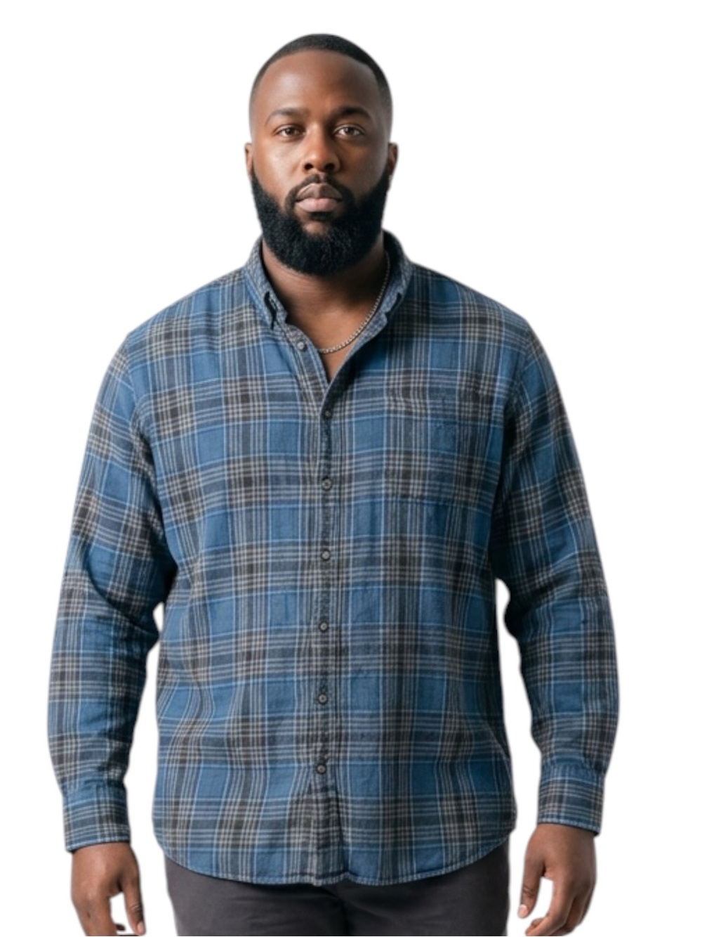 Foundry Big & Tall 3XLT Men’s Blue Plaid Flannel Button Down Shirt-100% Cotton